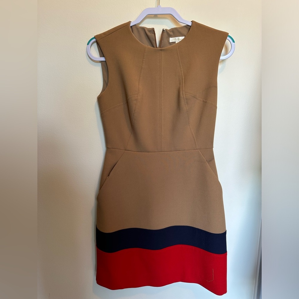 Shoshanna sheath dress, beige, navy and red, size 4